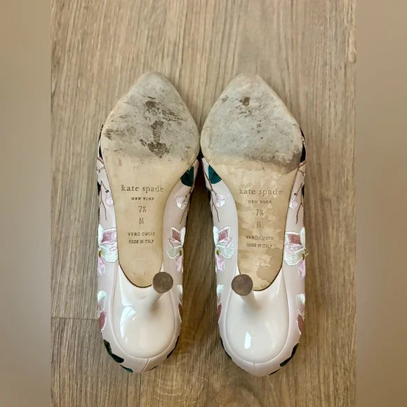 Kate Spade ♠️ Blush Pink Embroidered Floral Pumps - Picture 3 of 4
